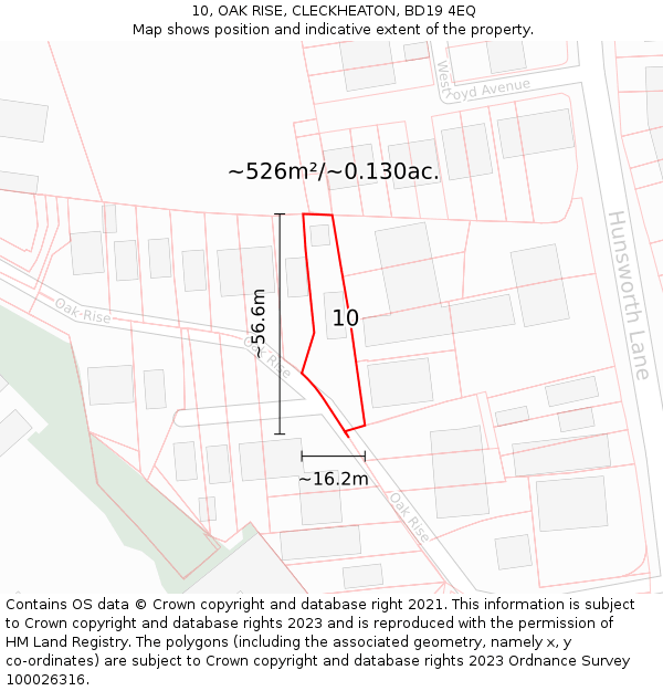 10, OAK RISE, CLECKHEATON, BD19 4EQ: Plot and title map