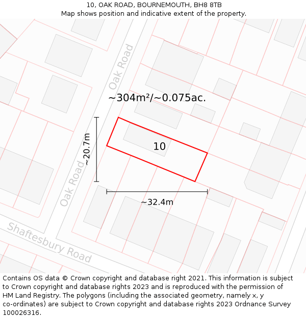 10, OAK ROAD, BOURNEMOUTH, BH8 8TB: Plot and title map
