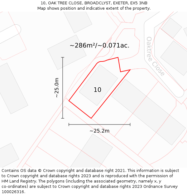 10, OAK TREE CLOSE, BROADCLYST, EXETER, EX5 3NB: Plot and title map