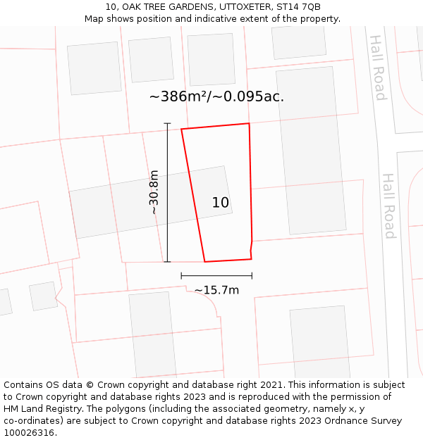 10, OAK TREE GARDENS, UTTOXETER, ST14 7QB: Plot and title map