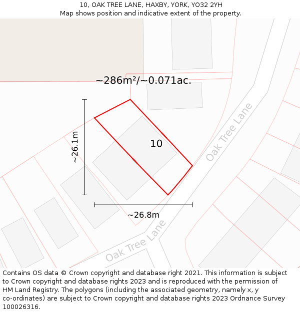 10, OAK TREE LANE, HAXBY, YORK, YO32 2YH: Plot and title map