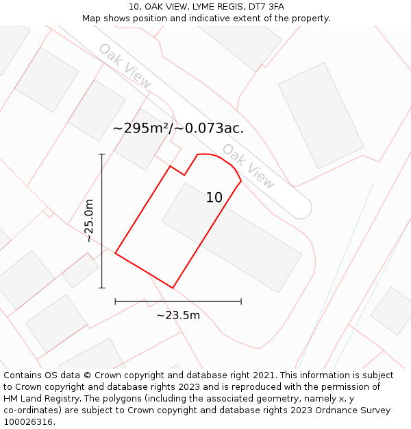 10, OAK VIEW, LYME REGIS, DT7 3FA: Plot and title map