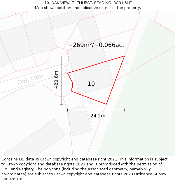 10, OAK VIEW, TILEHURST, READING, RG31 5HF: Plot and title map