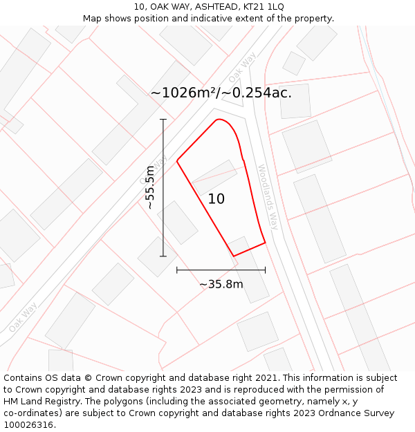 10, OAK WAY, ASHTEAD, KT21 1LQ: Plot and title map
