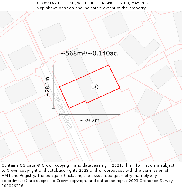 10, OAKDALE CLOSE, WHITEFIELD, MANCHESTER, M45 7LU: Plot and title map