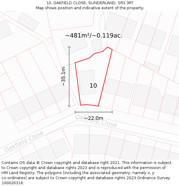 10, OAKFIELD CLOSE, SUNDERLAND, SR3 3RT: Plot and title map