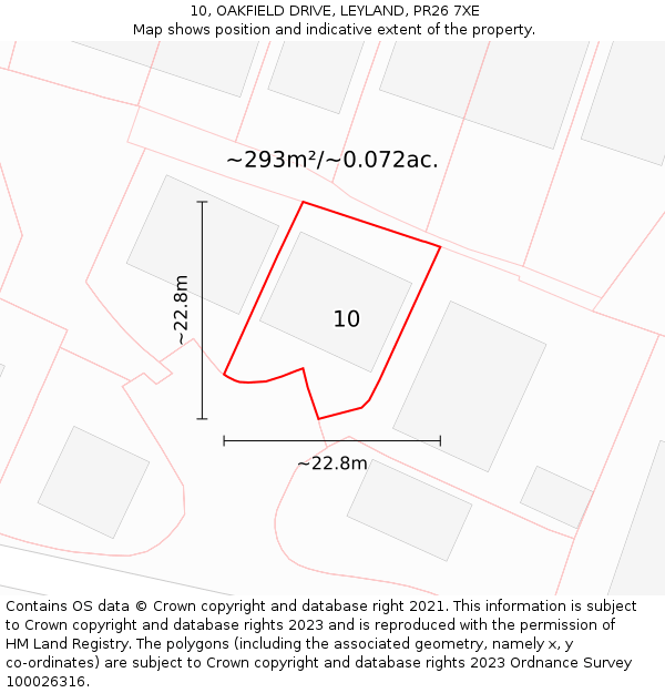 10, OAKFIELD DRIVE, LEYLAND, PR26 7XE: Plot and title map