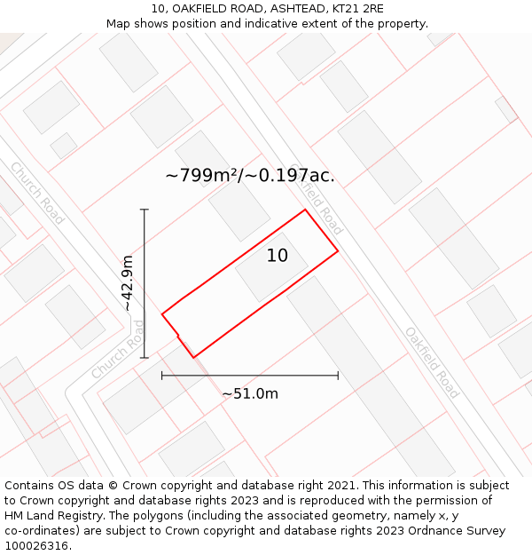 10, OAKFIELD ROAD, ASHTEAD, KT21 2RE: Plot and title map