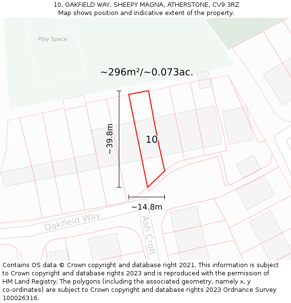10, OAKFIELD WAY, SHEEPY MAGNA, ATHERSTONE, CV9 3RZ: Plot and title map