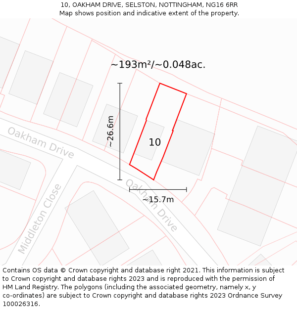 10, OAKHAM DRIVE, SELSTON, NOTTINGHAM, NG16 6RR: Plot and title map