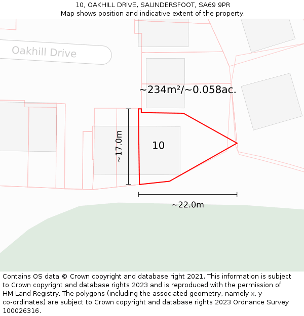 10, OAKHILL DRIVE, SAUNDERSFOOT, SA69 9PR: Plot and title map