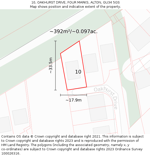10, OAKHURST DRIVE, FOUR MARKS, ALTON, GU34 5GS: Plot and title map