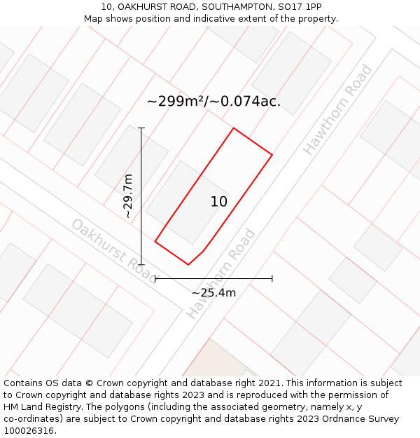 10, OAKHURST ROAD, SOUTHAMPTON, SO17 1PP: Plot and title map
