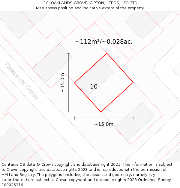 10, OAKLANDS GROVE, GIPTON, LEEDS, LS8 3TD: Plot and title map