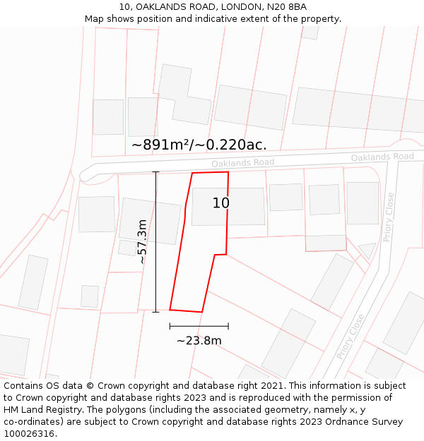 10, OAKLANDS ROAD, LONDON, N20 8BA: Plot and title map