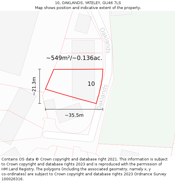 10, OAKLANDS, YATELEY, GU46 7LS: Plot and title map