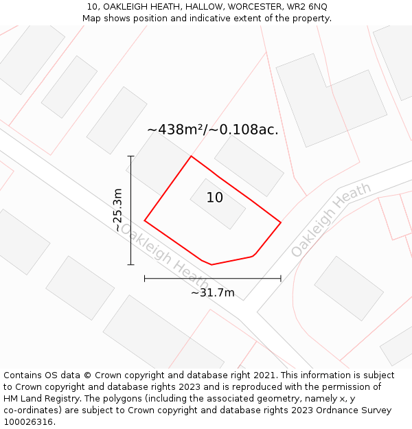 10, OAKLEIGH HEATH, HALLOW, WORCESTER, WR2 6NQ: Plot and title map