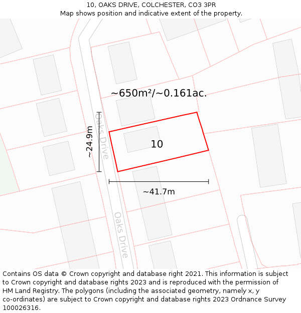10, OAKS DRIVE, COLCHESTER, CO3 3PR: Plot and title map