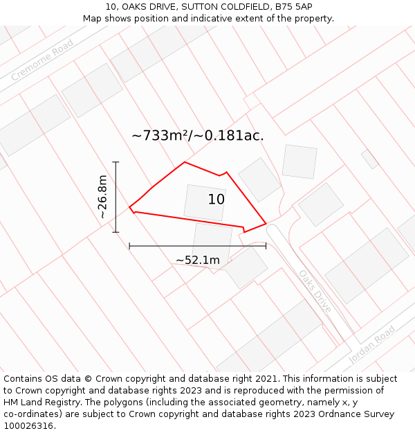 10, OAKS DRIVE, SUTTON COLDFIELD, B75 5AP: Plot and title map