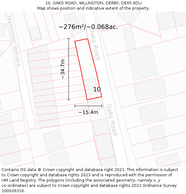 10, OAKS ROAD, WILLINGTON, DERBY, DE65 6DU: Plot and title map