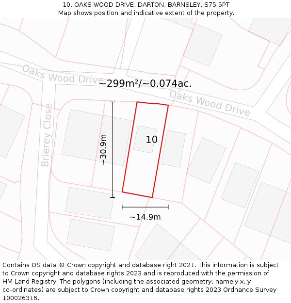 10, OAKS WOOD DRIVE, DARTON, BARNSLEY, S75 5PT: Plot and title map
