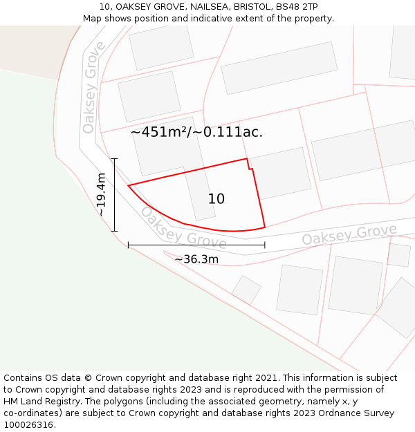 10, OAKSEY GROVE, NAILSEA, BRISTOL, BS48 2TP: Plot and title map