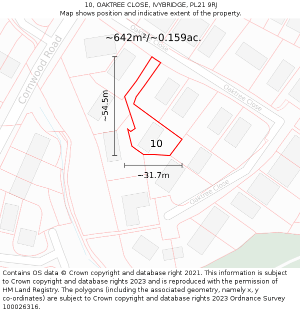 10, OAKTREE CLOSE, IVYBRIDGE, PL21 9RJ: Plot and title map