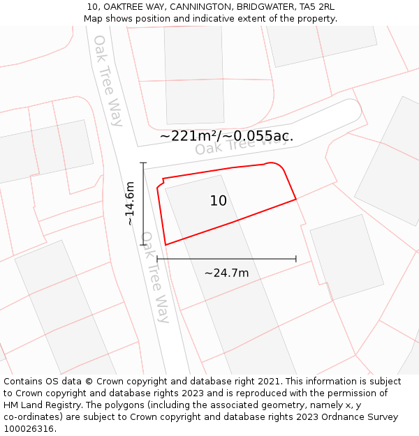 10, OAKTREE WAY, CANNINGTON, BRIDGWATER, TA5 2RL: Plot and title map