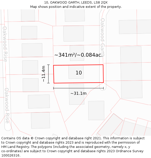 10, OAKWOOD GARTH, LEEDS, LS8 2QX: Plot and title map