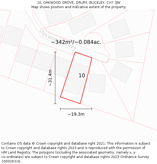 10, OAKWOOD GROVE, DRURY, BUCKLEY, CH7 3JW: Plot and title map