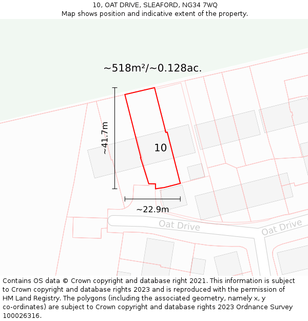 10, OAT DRIVE, SLEAFORD, NG34 7WQ: Plot and title map