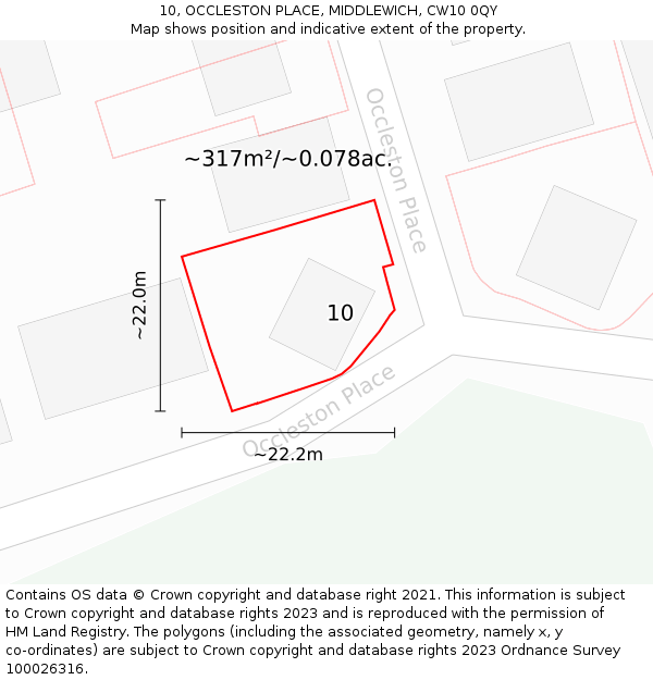10, OCCLESTON PLACE, MIDDLEWICH, CW10 0QY: Plot and title map