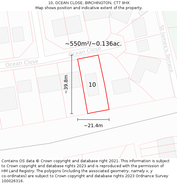 10, OCEAN CLOSE, BIRCHINGTON, CT7 9HX: Plot and title map