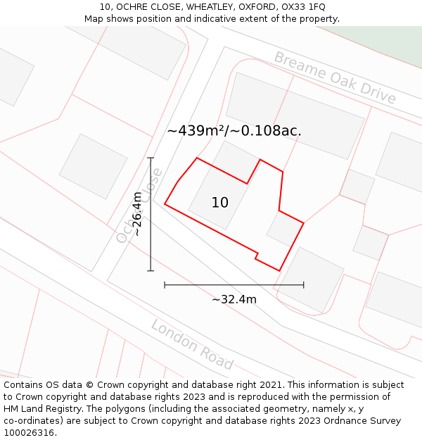 10, OCHRE CLOSE, WHEATLEY, OXFORD, OX33 1FQ: Plot and title map