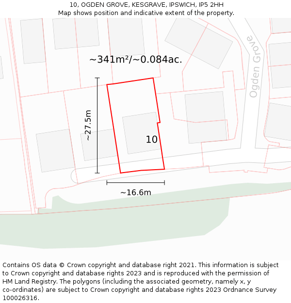 10, OGDEN GROVE, KESGRAVE, IPSWICH, IP5 2HH: Plot and title map