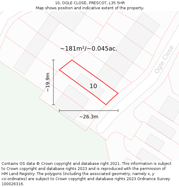 10, OGLE CLOSE, PRESCOT, L35 5HR: Plot and title map