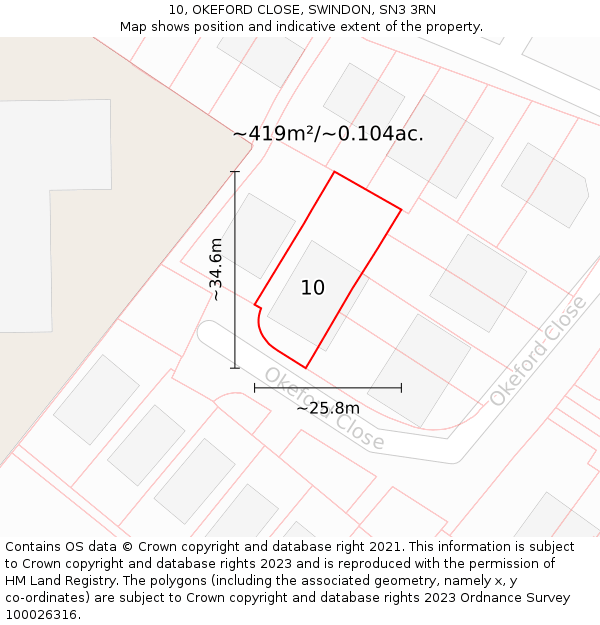 10, OKEFORD CLOSE, SWINDON, SN3 3RN: Plot and title map