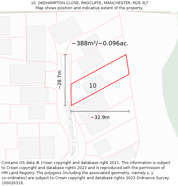 10, OKEHAMPTON CLOSE, RADCLIFFE, MANCHESTER, M26 3LT: Plot and title map