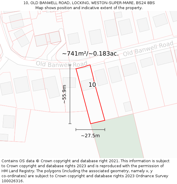 10, OLD BANWELL ROAD, LOCKING, WESTON-SUPER-MARE, BS24 8BS: Plot and title map