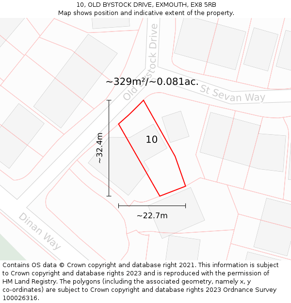 10, OLD BYSTOCK DRIVE, EXMOUTH, EX8 5RB: Plot and title map