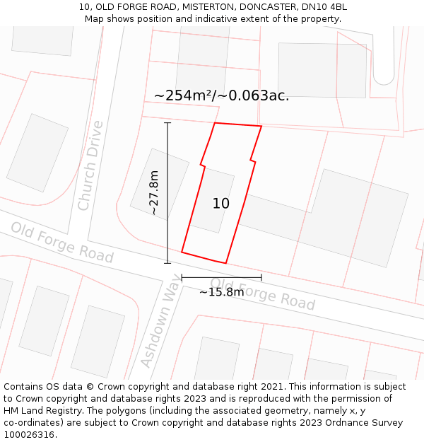 10, OLD FORGE ROAD, MISTERTON, DONCASTER, DN10 4BL: Plot and title map