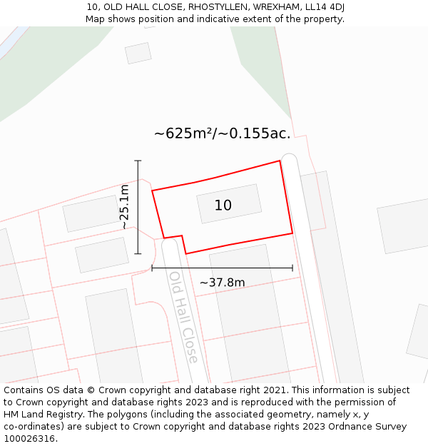 10, OLD HALL CLOSE, RHOSTYLLEN, WREXHAM, LL14 4DJ: Plot and title map