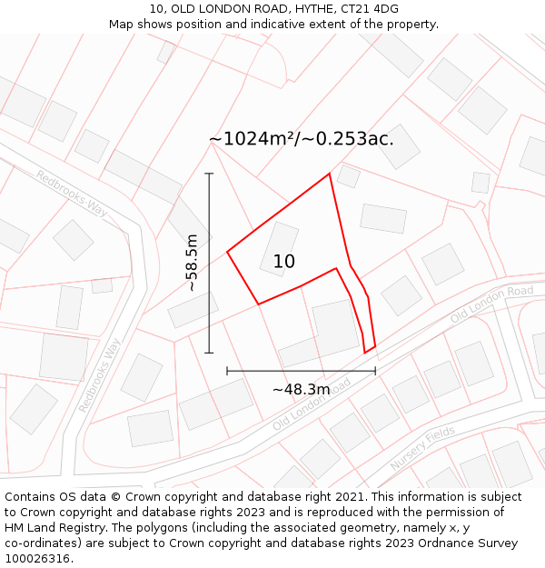 10, OLD LONDON ROAD, HYTHE, CT21 4DG: Plot and title map