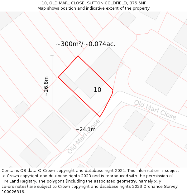 10, OLD MARL CLOSE, SUTTON COLDFIELD, B75 5NF: Plot and title map