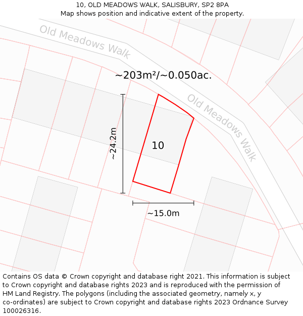 10, OLD MEADOWS WALK, SALISBURY, SP2 8PA: Plot and title map