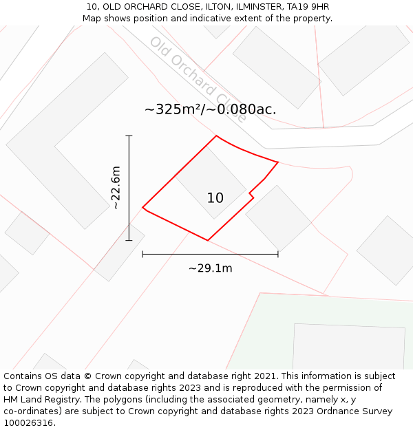 10, OLD ORCHARD CLOSE, ILTON, ILMINSTER, TA19 9HR: Plot and title map