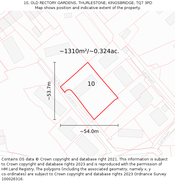 10, OLD RECTORY GARDENS, THURLESTONE, KINGSBRIDGE, TQ7 3PD: Plot and title map