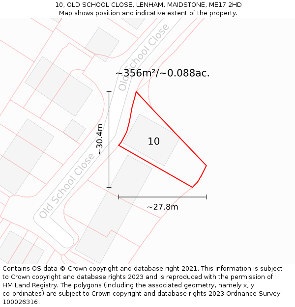 10, OLD SCHOOL CLOSE, LENHAM, MAIDSTONE, ME17 2HD: Plot and title map