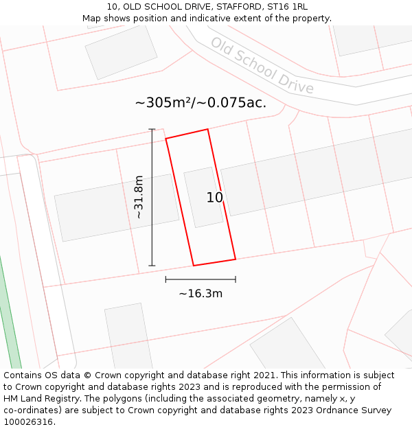 10, OLD SCHOOL DRIVE, STAFFORD, ST16 1RL: Plot and title map
