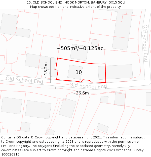 10, OLD SCHOOL END, HOOK NORTON, BANBURY, OX15 5QU: Plot and title map